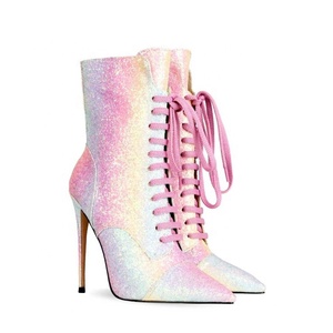 Bottines courtes pour femmes à imprimé peau de serpent multicolore, talons aiguilles, bottes habillées pour femmes, bottes scintillantes pour soirée et bureau - Product Image 4