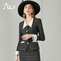 Tweed 2 pièces ensembles blazer et jupe ODM OEM vente en gros d'usine Slim Fit affaires bureau costume haut de gamme tempérament tenues