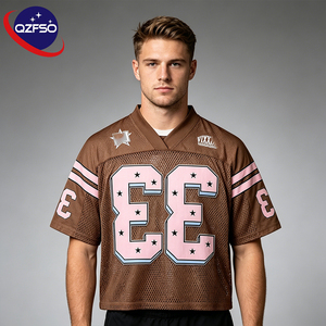 QZFSO Custom Hip Hop Vintage Sublimation Soccer T Shirt American Football Uniform <b>Top</b> Rhinestone Mesh Fabric Rugby Sport Jersey - Product Image 1