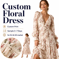 Fabricant de robes florales personnalisées, robe maxi d'été en viscose à fleurs, taille plus, décontractée, élégante, à manches longues, vêtements pour femmes