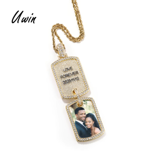 Kalung Rantai Hip Hop UWIN Full Iced Out Custom Foto 5A CZ dengan Tag Gambar Nama/Tulisan, Dropshipping - Product Image 1