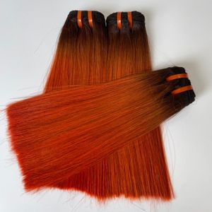 Màu Cam Gừng Màu Thẳng Trinh Nữ Nhân Phần Mở Rộng Tóc, 350 # Cam Gừng <span class=keywords><strong>Ombre</strong></span> Bó Tóc Màu Với Ren Phía Trước Đóng Cửa - Product Image 4