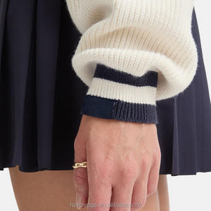 OEM Custom Design Winter Contrast Stripe <strong>Cricket</strong> <strong>Jumper</strong> Oversized <strong>Women</strong> V Neck Knitted Sweaters - Product Image 4