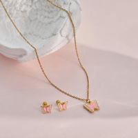 Ensemble de bijoux pour bébé fille, accessoires en acier inoxydable, fleur, nœud papillon, cœur, collier, boucles d'oreilles, pour cadeau