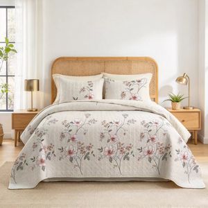 Boryard Factory - Juego de 3 Piezas de Cubrecamas Acolchados de Poliéster con Estampado Floral, Color Blanco Suave, en Tamaños Queen <span class=keywords><strong>y</strong></span> King, para Uso Doméstico - Product Image 4