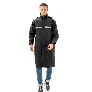 High Quality Long Oxford PVC Fabric Hooded Raincoat Reflective Outdoor Waterproof For Adults With Logo Decoration