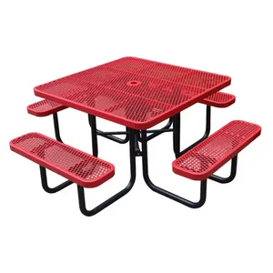 最新设计矩形72 96英寸家用户外后院金属野餐桌，带2个长凳