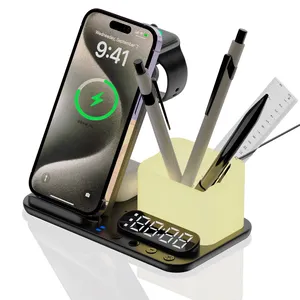 Wireless Charger for Samsung Charging Station 6 in 1 Fast Charger with Alarm Clock Night Light Phone Stand Dock