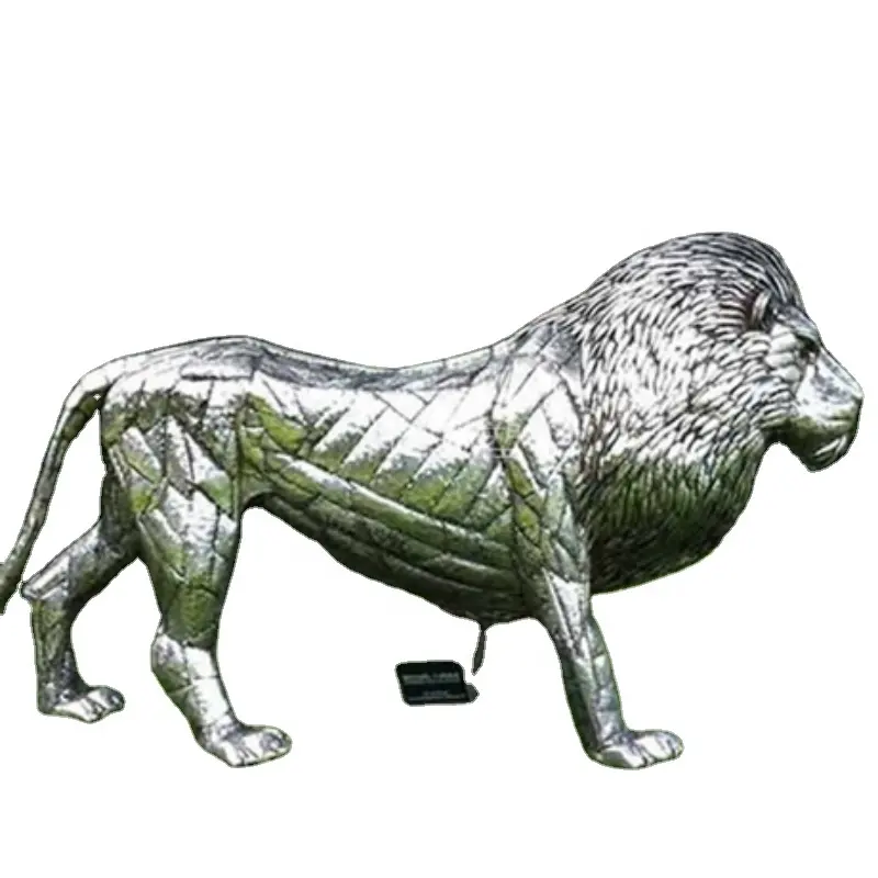 Заводская новая изготовленная на заказ полированная нержавеющая сталь металлическая статуя из нержавеющей стали скульптура льва для наружного декора