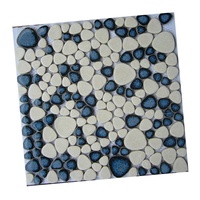Carrelage en mosaïque de galets bleu glacé et blanc, carrelage de sol en céramique pour salle de bain, 8x8