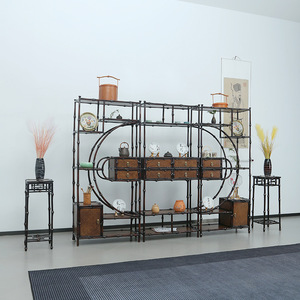 Retro Modern Chinese Antique Display Shelf Oval Solid Wood Tea Room Living Room Storage Cabinet - Product Image 3