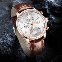 Montre de sport de luxe pour homme LG89198 en cuir, à quartz, étanche, lumineuse, avec calendrier et chronographe, design simple et antique, en acier inoxydable