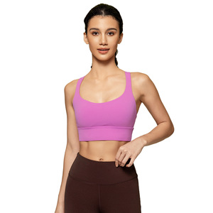 Women Yoga Sports Bra High Support Shockproof Push up Beautiful Cross Back Breathable Spandex Nylon Fitness Workout Bra