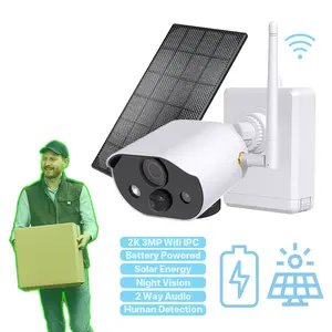 Vigilancia a todo color Cámara bala WiFi solar de 3MP Cámara de visión nocturna inalámbrica para exteriores Cámara CCTV alimentada por batería de 3MP