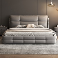 Lit Double King Size Moderne Minimaliste Style Italien en Cuir Véritable Rembourré pour Chambre Parentale