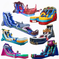 Toboggan gonflable bleu double voie de qualité commerciale EN14960, grand format, économique, avec piscine et souffleur, idéal pour la vente en gros (ODM)