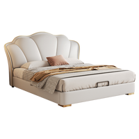 Lit simple en cuir de style crème français, haut de gamme, luxe léger, chambre à coucher, lit de rangement, lit queen-size, lit en cuir pour enfant, appartement
