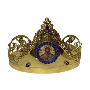 ออร์โธดอกซ์มงกุฎสำหรับคริสตจักรชุบทองกับสีแดง Zirgon หินข้ามสัญลักษณ์ของความสุขพระเยซูและแมรี่ - Product Image 4
