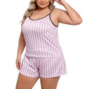 Women Elegant Striped Satin Lounge Set Sleeveless Cami Shorts Summer Sleepwear Elastic Waist 2-Piece Casual Wear Front Logo - Product Image 4