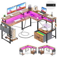 Escritorio de Oficina Portátil en Forma de L con Cajonera y Soporte Completo para Monitor, Diseño que Ahorra Espacio para Computadora y Juegos, para Sala de Estar