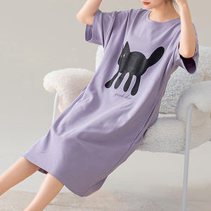 Verano nuevo vestido suelto de manga corta camisón señoras dibujos animados ropa de dormir pijama mujeres vestido de algodón vestidos de noche para mujer - Product Image 3