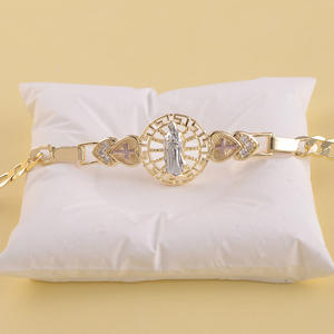 Braccialetti da Donna Placcati Oro Figaro della Madonna di Guadalupe, Gioielli Religiosi Tricolore 14K per Uomini e Donne, Pulsera En Oro - Product Image 5