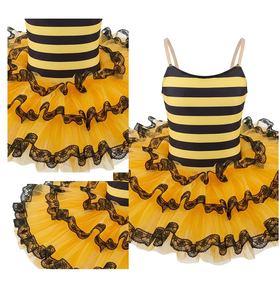 Robe tutu de ballet pour enfants à rayures abeille, dentelle noire, volants, jupe en tulle jaune, costume de danse sur le thème des animaux pour filles, scène, Halloween - Product Image 2