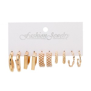 European American <b>Hook</b> <b>Earrings</b> Hot Selling Wholesale 5-Piece Retro Pearl Set Creative Hoop Design Gold Plated Classic Style - Product Image 5