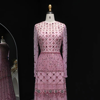 Luxuriöses Rosa Perlenabendkleid Langarm Dubai Eleganz Arabisches Party-Abschlussballkleid für Damen Lsz220