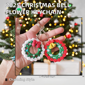 2025 mignon fait à la main écologique gaufrage imprimé cloche de noël fleur couronne porte-clés tissé pendentif crochet peluche breloque - Product Image 2