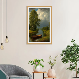 Quadro su Tela Classico con Lago e Barca a Remi, Acqua Calma, Cielo Drammatico, Foresta Verde, <span class=keywords><strong>Realismo</strong></span>, Natura, Decorazione per Casa e Ufficio - Product Image 5