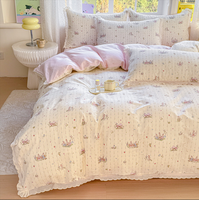 Ensemble quatre pièces 100 % coton 200 fils, respirant et anti-humidité, avec technologie de teinture réactive et motif floral en dentelle fine