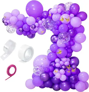 145Pcs Butterfly Stickers Purple Balloon Garland Kit for Baby Shower Decoration Girl Confetti Lavender Wedding Birthday Party