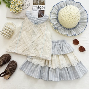 Ensemble deux pièces d'été <span class=keywords><strong>pour</strong></span> filles, avec débardeur sans manches en dentelle et jupe à volants superposés - Product Image 2
