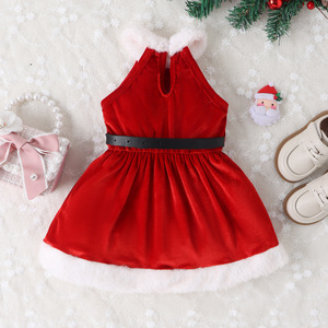 2023 Hot Sale Velvet Patchwork Sleeveless Princess Kids Sundress With <strong>Black</strong> Leather Belt Girls <strong>Christmas</strong> <strong>Dress</strong> - Product Image 2