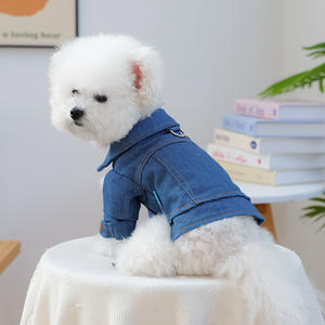 2025 siap untuk dikirim pakaian anjing Premium grosir pakaian anjing peliharaan jaket Denim kosong biru tua - Product Image 1