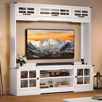Soporte de TV Estilo Rústico para Televisor de 65 Pulgadas, Centro de Entretenimiento con Tomas de Corriente, Gabinetes de Almacenamiento y Estante Ajustable