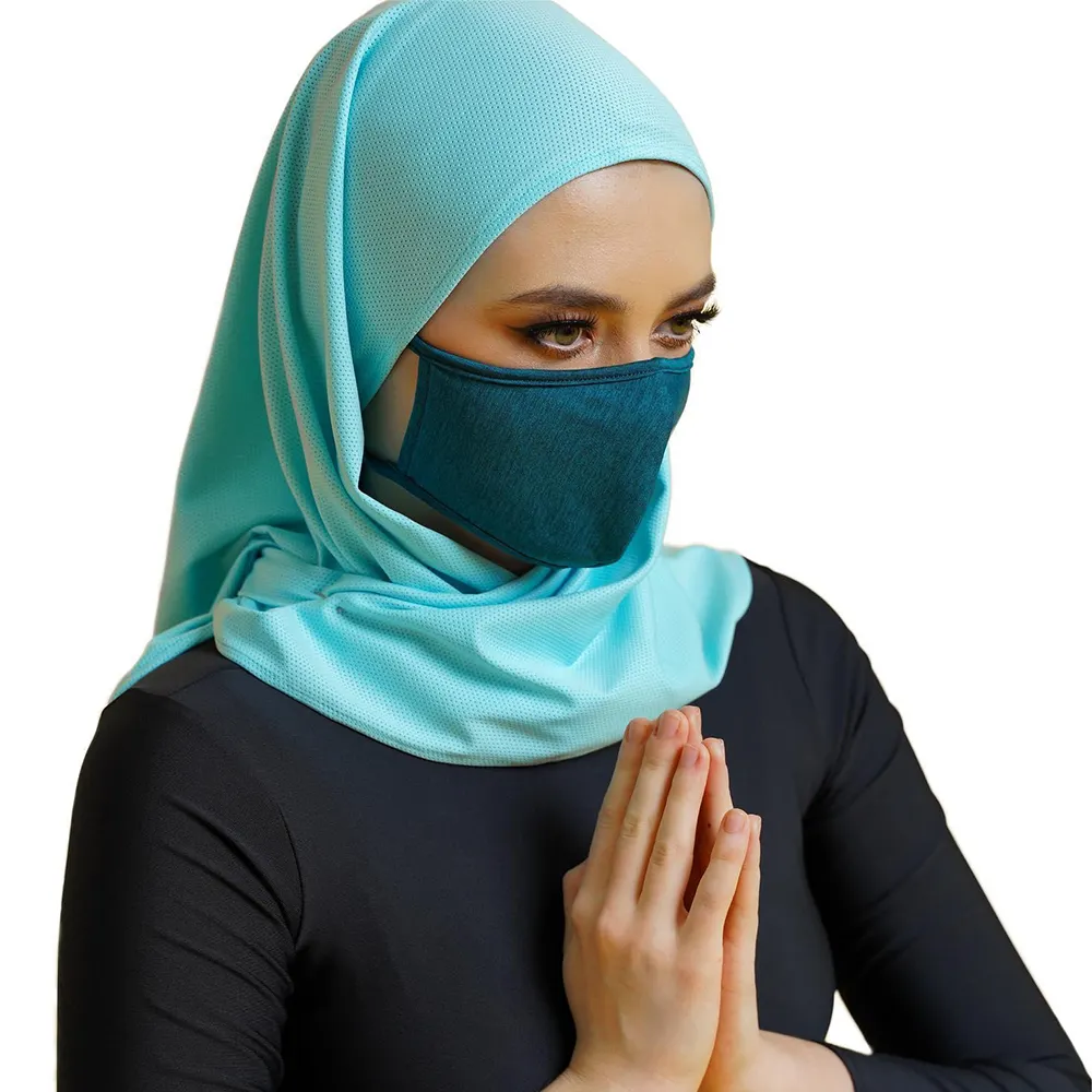 Custom Tudung Mesh Driehoek Hijab Moslim Oogje Spandex Sport Mesh Jersey Hijab Driehoek Sjaal