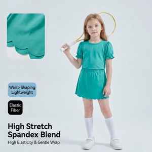 Puresun RTS Consegna Rapida Set Sportivo per Ragazze 8-9 <span class=keywords><strong>Anni</strong></span>, T-shirt Altamente Elastica con Bordo Smerlato, Traspirante, Tinta Unita, per Yoga - Product Image 2