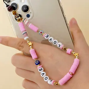 Ensemble de bijoux en argile douce et polymère, style bohémien, lettres d'amour personnalisées, perles, 5 pièces, pour téléphone portable, plage, été