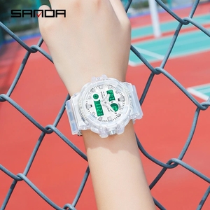 Personnalisé Votre Propre Logo Sanda 3100 Chronographe Montres Double Affichage Hommes Étanche Mode Bracelet Transparent Lumineux Reloj <span class=keywords><strong>Montre</strong></span> - Product Image 5