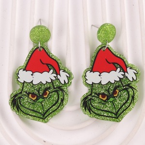 6 paires de boucles d'oreilles pendantes en acrylique avec alphabet de Noël scintillant, motif monstre vert amusant, pour femmes, bijoux de fête - Product Image 5