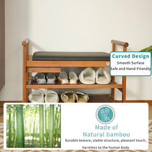 <span class=keywords><strong>Banc</strong></span> à <span class=keywords><strong>chaussures</strong></span> en bambou personnalisé avec 2 niveaux de rangement pour <span class=keywords><strong>chaussures</strong></span> et coussin moelleux, poignée - Product Image 5
