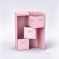 Boîte rigide magnétique personnalisée, boîte d'emballage rose avec 3 boîtes intérieures pour coffret cadeau de cosmétiques et de bijoux