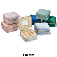Boîte à bijoux carrée personnalisée avec logo, nouvelle boîte de rangement en velours avec miroir et compartiments divisés pour femmes, cadeau en gros
