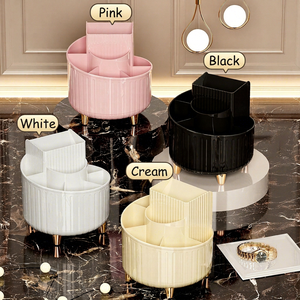 Black Round Plastic Makeup Organizer Rotatable Cosmetic Storage <b>Bin</b> with Gold Legs Modern Luxury Design - Product Image 5