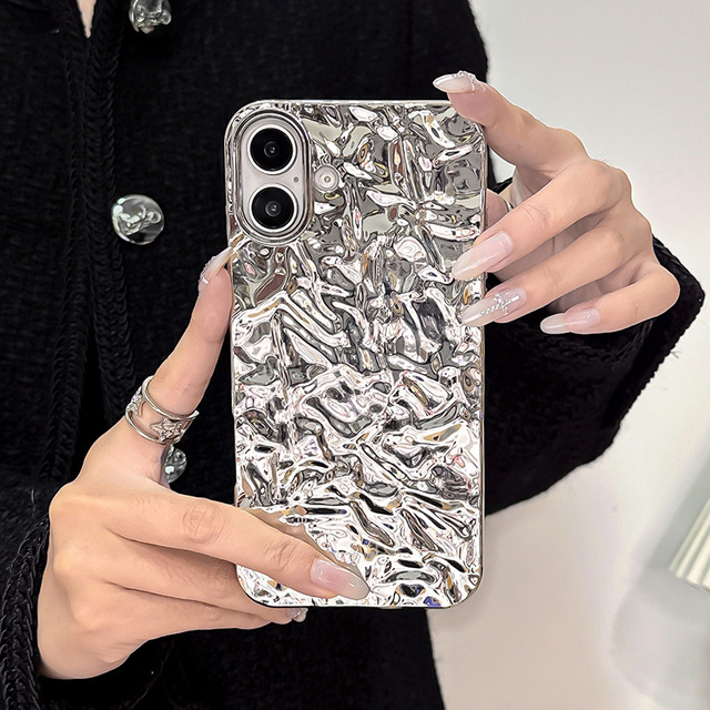 Stylish Metal Color Silver Meteorite Texture Plating Case for iPhone 17 Pro Max 16 Plus 15 14 13 12 11 Soft TPU Anti-knock Cover