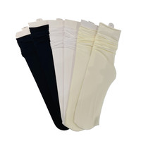Chaussettes d'été fines imprimées pour femme, mi-mollet, en polyester, velours blanc uni, soie glacée, modèle froncé 2030