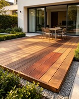 Planche de terrasse en WPC en alliage d'aluminium, co-extrudée, imperméable, pour patios et jardins extérieurs, imitation bois, rectangulaire, contemporaine