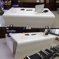 Long Boss Table de bureau du PDG Marbre blanc brillant Président Président Bureau Moderne Grande Table de bureau avec tiroir